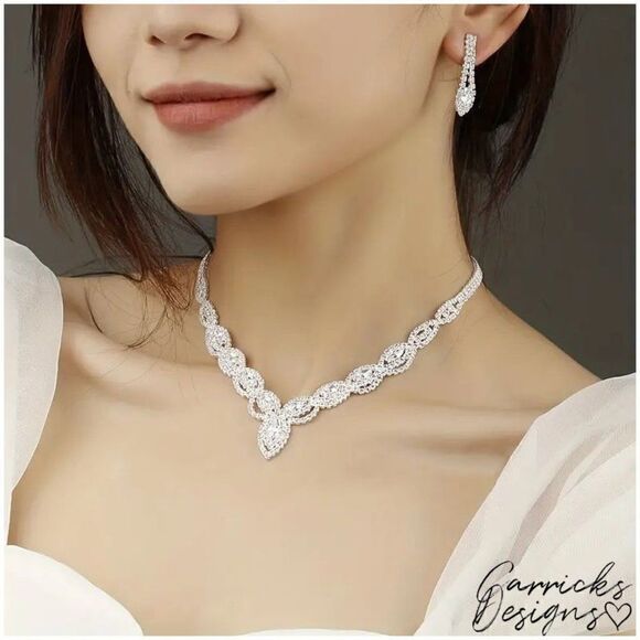 Carrick's Designs Jewelry - Dainty Crystal Marquis Bridal Wedding Jewelry Set -  Jewelry Set For Bride